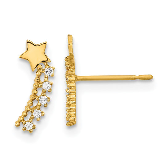 14K Yellow Gold Madi K Kids CZ Shooting Star Post Earrings