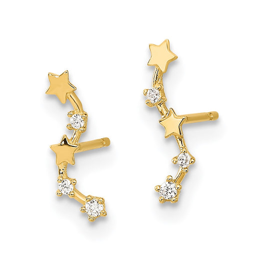 14K Yellow Gold Madi K Curved Stars CZ Post Dangle Earrings