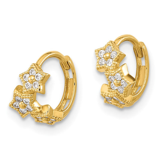 14K Yellow Gold Madi K CZ 3-Star Hinged Hoop Earrings