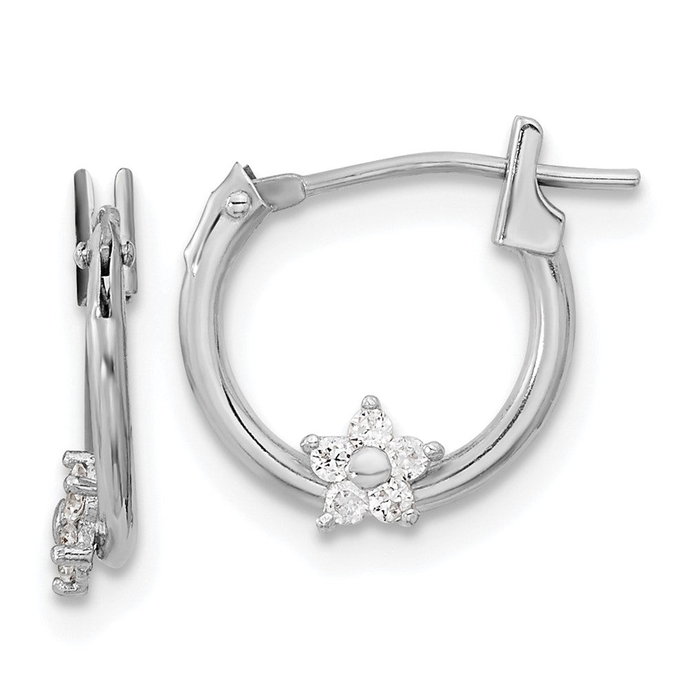 14K White Gold Madi K Polished CZ Star Hoop Earrings