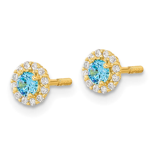 14K Yellow Gold Madi K Polished Blue and Clear CZ Post Earrings