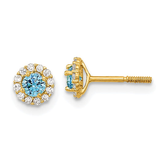 14K Yellow Gold Madi K Polished Blue and Clear CZ Post Earrings