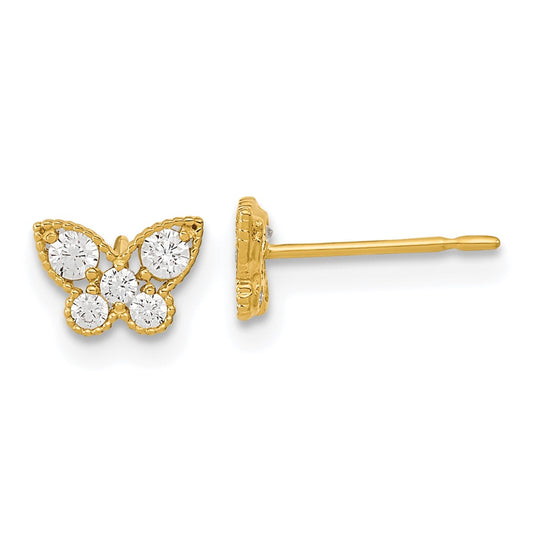 14K Yellow Gold Madi K Kids CZ Butterfly Post Earrings