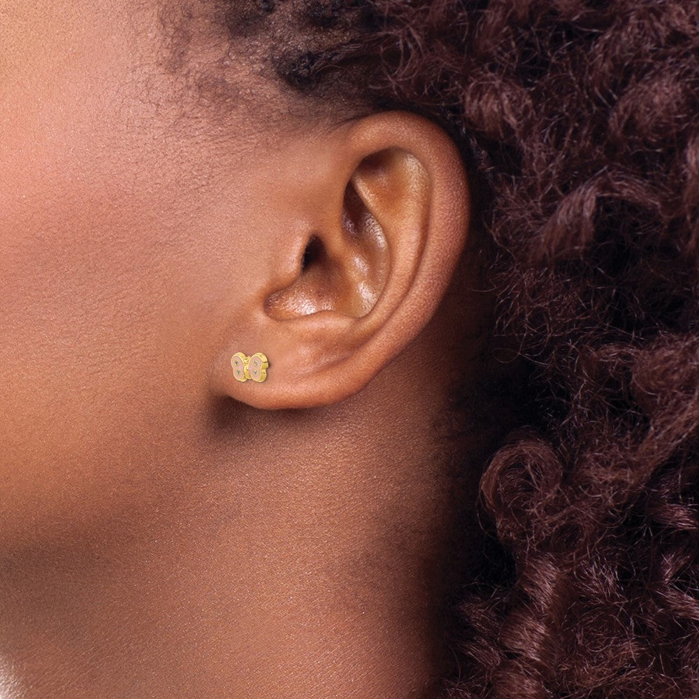 14K Yellow Gold Madi K Polished Enameled & CZ Butterfly Post Earrings