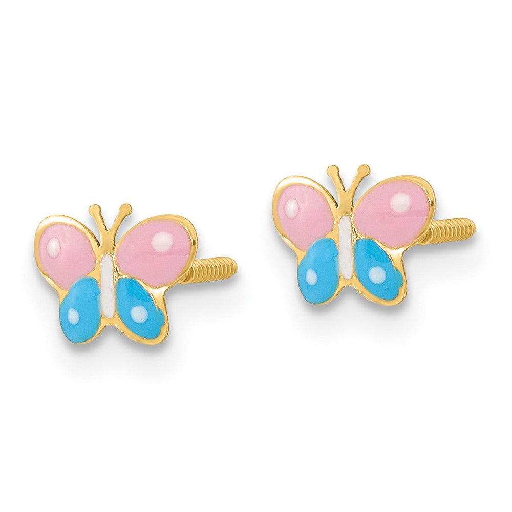 14K Yellow Gold Madi K Polished Enameled Butterfly Screwback Post Earrings