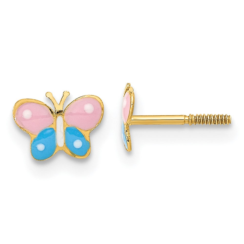 14K Yellow Gold Madi K Polished Enameled Butterfly Screwback Post Earrings