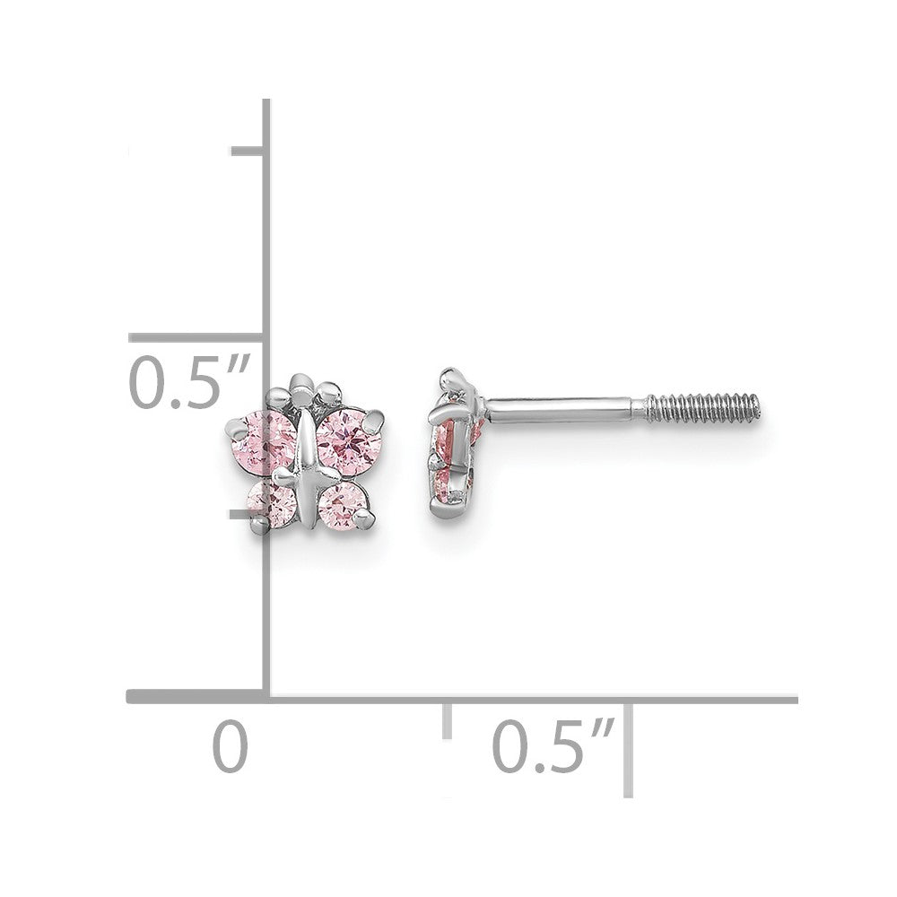 14K White Gold Madi K Polished Pink CZ Butterfly Post Earrings