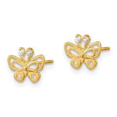 14K Yellow Gold Madi K Polished CZ Butterfly Post Earrings