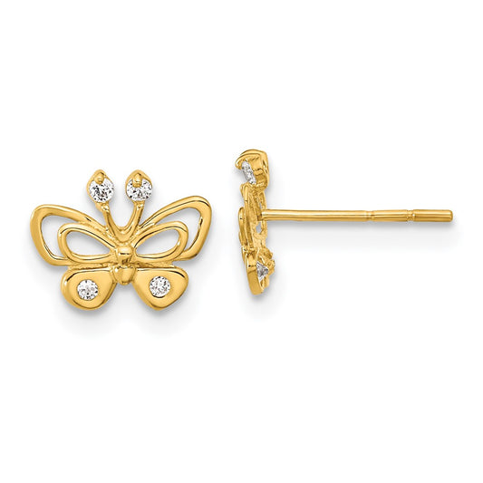 14K Yellow Gold Madi K Polished CZ Butterfly Post Earrings