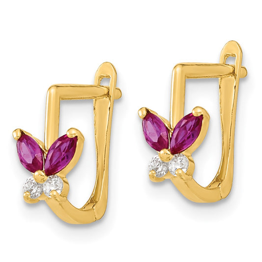 14K Yellow Gold Madi K Polished Red and White CZ Butterfly Hoop Earrings