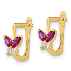 14K Yellow Gold Madi K Polished Red and White CZ Butterfly Hoop Earrings