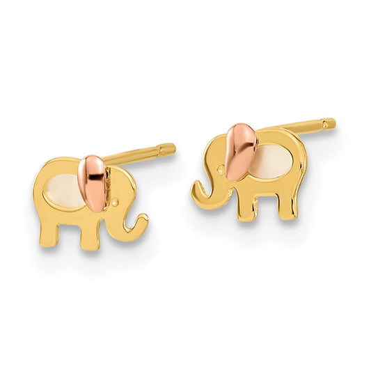 14K Yellow Gold Madi K Two-tone Childrens MOP Elephant Post Earrings