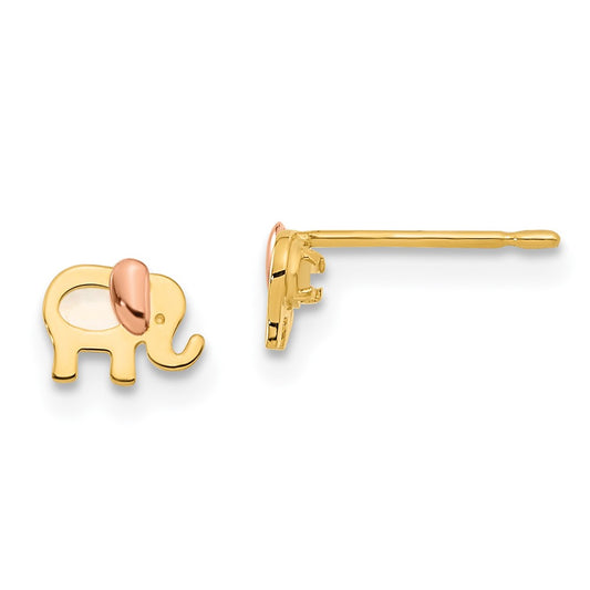 14K Yellow Gold Madi K Two-tone Childrens MOP Elephant Post Earrings