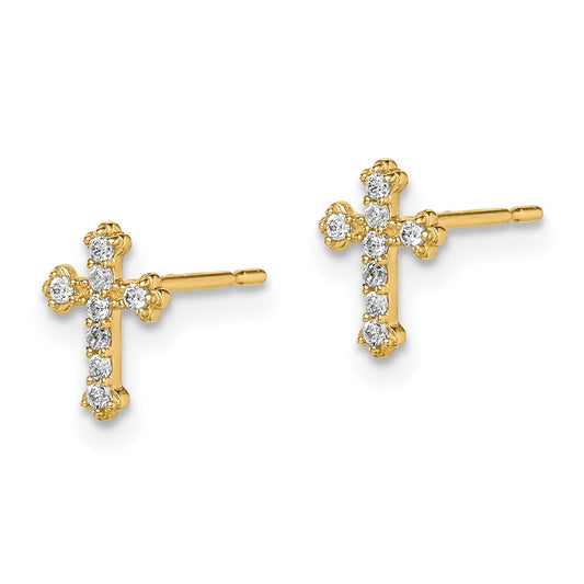 14K Yellow Gold Madi K CZ Cross Post Earrings