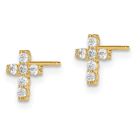 14K Yellow Gold Madi K CZ Cross Post Earrings