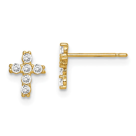 14K Yellow Gold Madi K CZ Cross Post Earrings