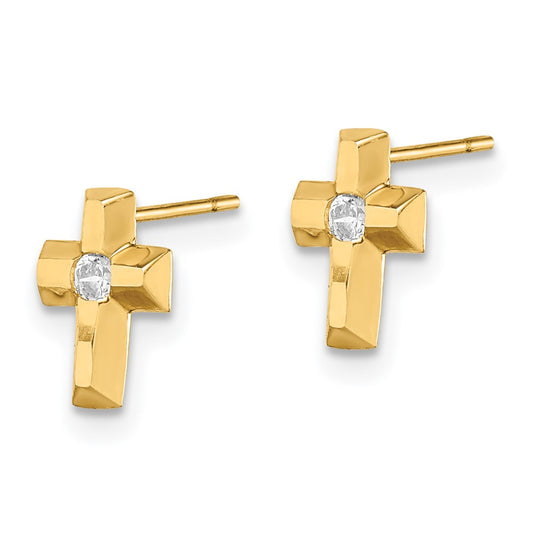 14K Yellow Gold Madi K CZ Cross Post Earrings