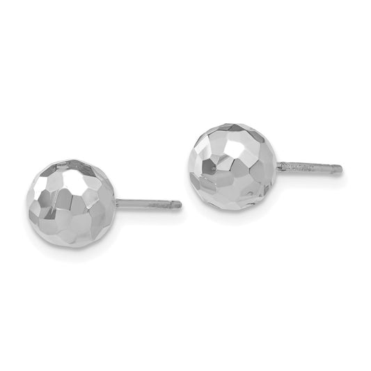 14K White Gold Polished Diamond-cut 7MM Ball Post Earrings