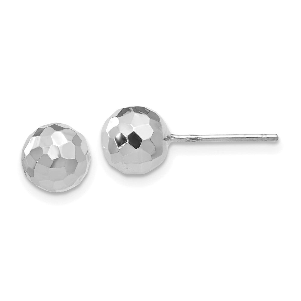 14K White Gold Polished Diamond-cut 7MM Ball Post Earrings