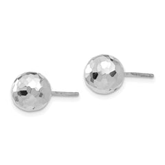 14K White Gold Polished Diamond-cut 8MM Ball Post Earrings