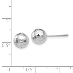 14K White Gold Polished Diamond-cut 8MM Ball Post Earrings