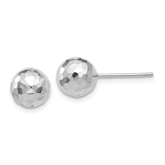 14K White Gold Polished Diamond-cut 8MM Ball Post Earrings