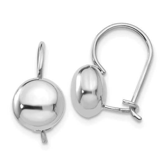14K White Gold Polished 8mm Button Kidney Wire Earrings