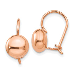 14K Rose Gold Polished 8mm Button Kidney Wire Earrings