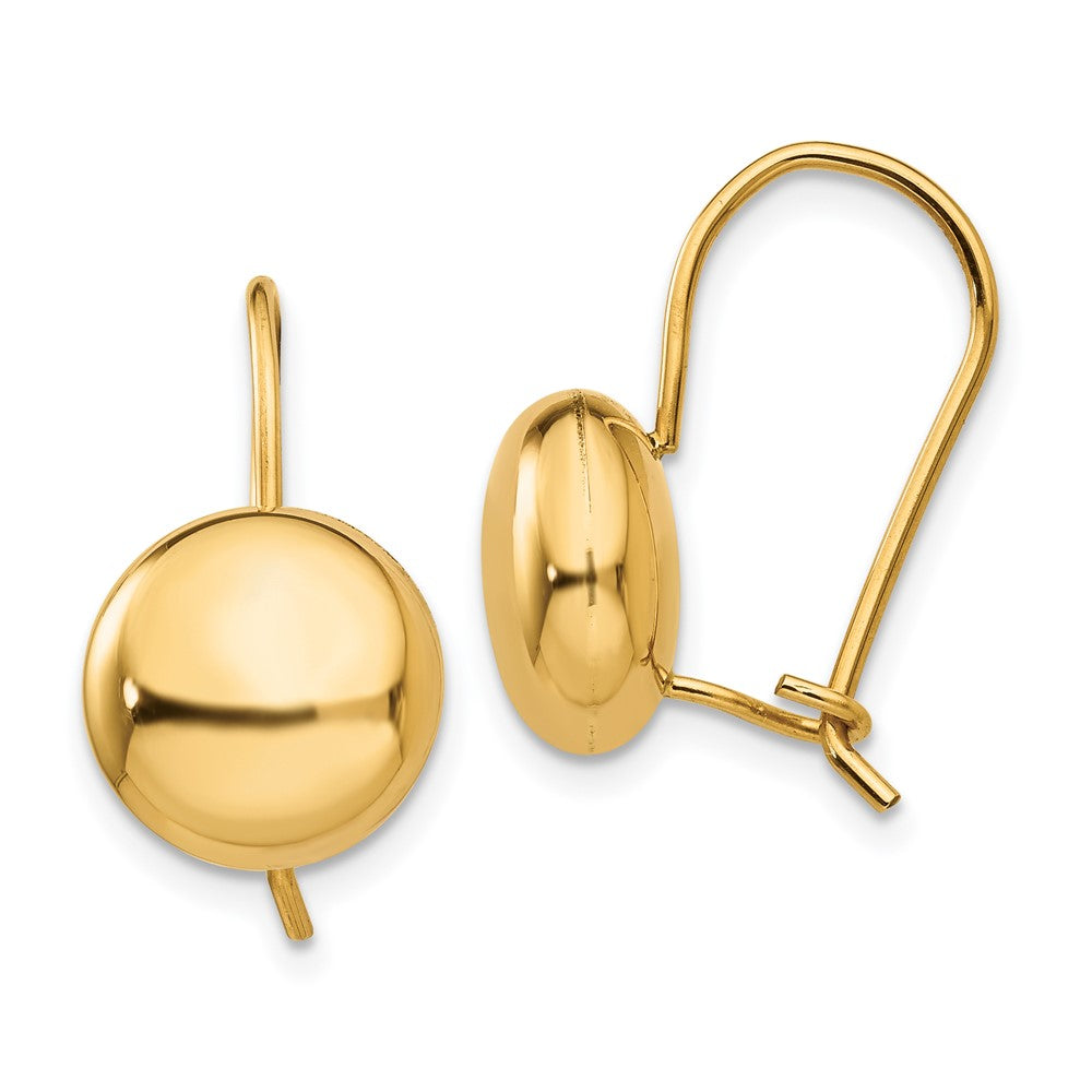 14K Yellow Gold Polished 10.5mm Button Kidney Wire Earrings