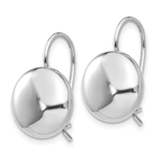 14K White Gold Polished 12mm Button Kidney Wire Earrings