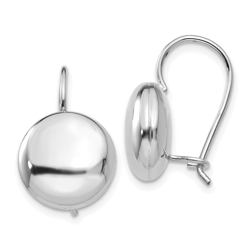 14K White Gold Polished 12mm Button Kidney Wire Earrings