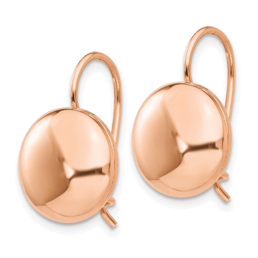 14K Rose Gold Polished 12mm Button Kidney Wire Earrings