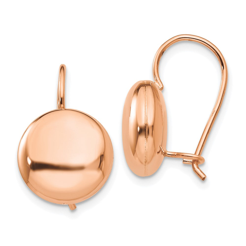 14K Rose Gold Polished 12mm Button Kidney Wire Earrings