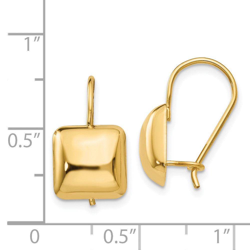 14K Yellow Gold Polished 9.5mm Puffed Square Kidney Wire Earrings