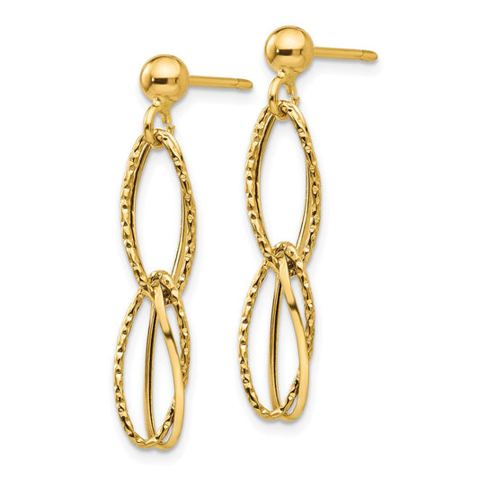 14K Yellow Gold Polished Textured Post Dangle Earrings