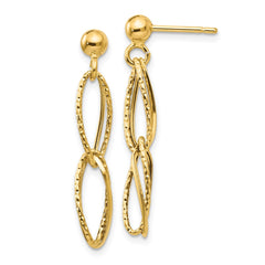 14K Yellow Gold Polished Textured Post Dangle Earrings