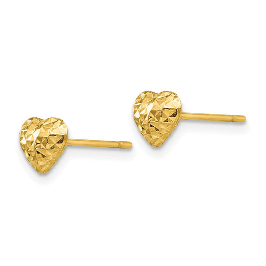 14K Yellow Gold Diamond-cut Puffed Heart Post Earrings