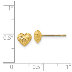 14K Yellow Gold Diamond-cut Puffed Heart Post Earrings