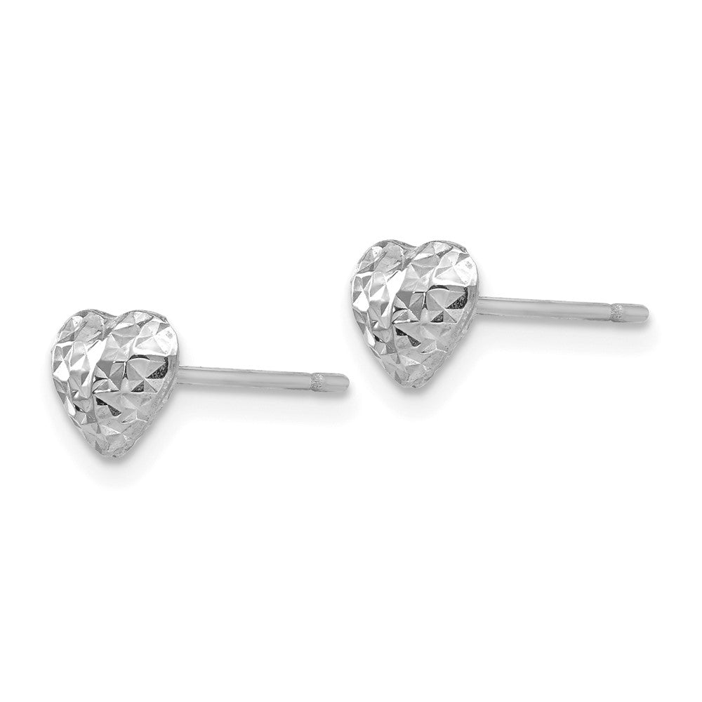 14K White Gold Diamond-cut Puffed Heart Post Earrings