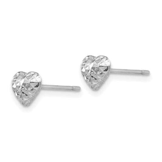 14K White Gold Diamond-cut Puffed Heart Post Earrings