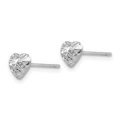 14K White Gold Diamond-cut Puffed Heart Post Earrings