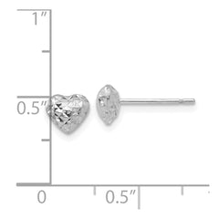 14K White Gold Diamond-cut Puffed Heart Post Earrings