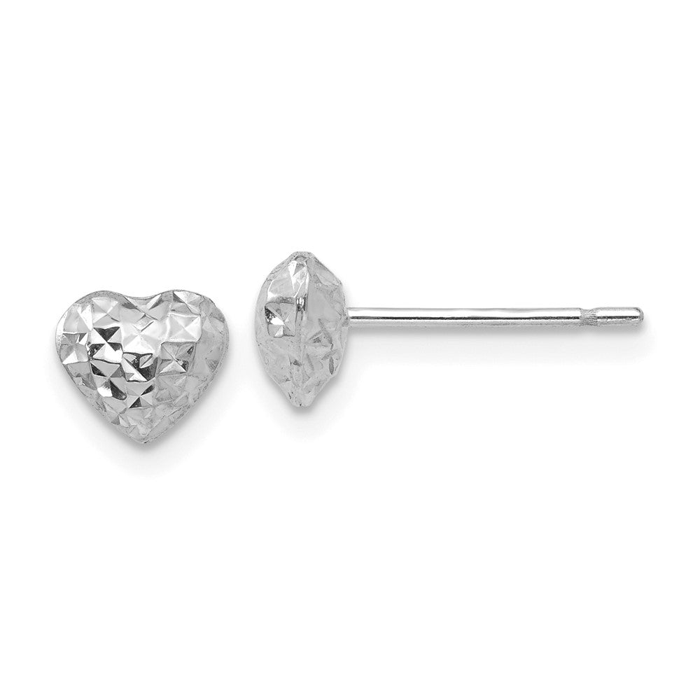 14K White Gold Diamond-cut Puffed Heart Post Earrings