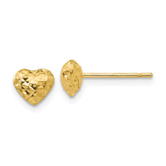 14K Yellow Gold Diamond-cut Puffed Heart Post Earrings