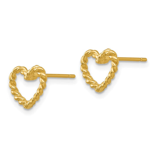 14K Yellow Gold Heart Post Earrings