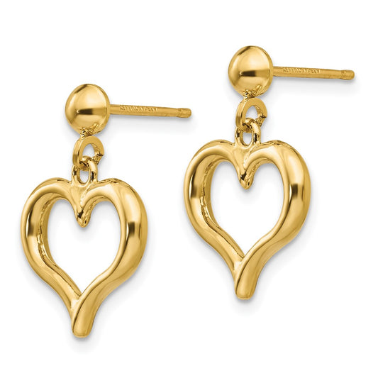 14K Yellow Gold Polished Heart Post Dangle Earrings