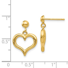 14K Yellow Gold Polished Heart Post Dangle Earrings