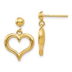 14K Yellow Gold Polished Heart Post Dangle Earrings