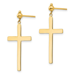 14K Yellow Gold Cross Dangle Post Earrings