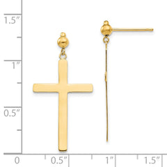 14K Yellow Gold Cross Dangle Post Earrings